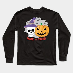 Halloween Spooky Skull and Pumpkin - Trick or Treat Long Sleeve T-Shirt